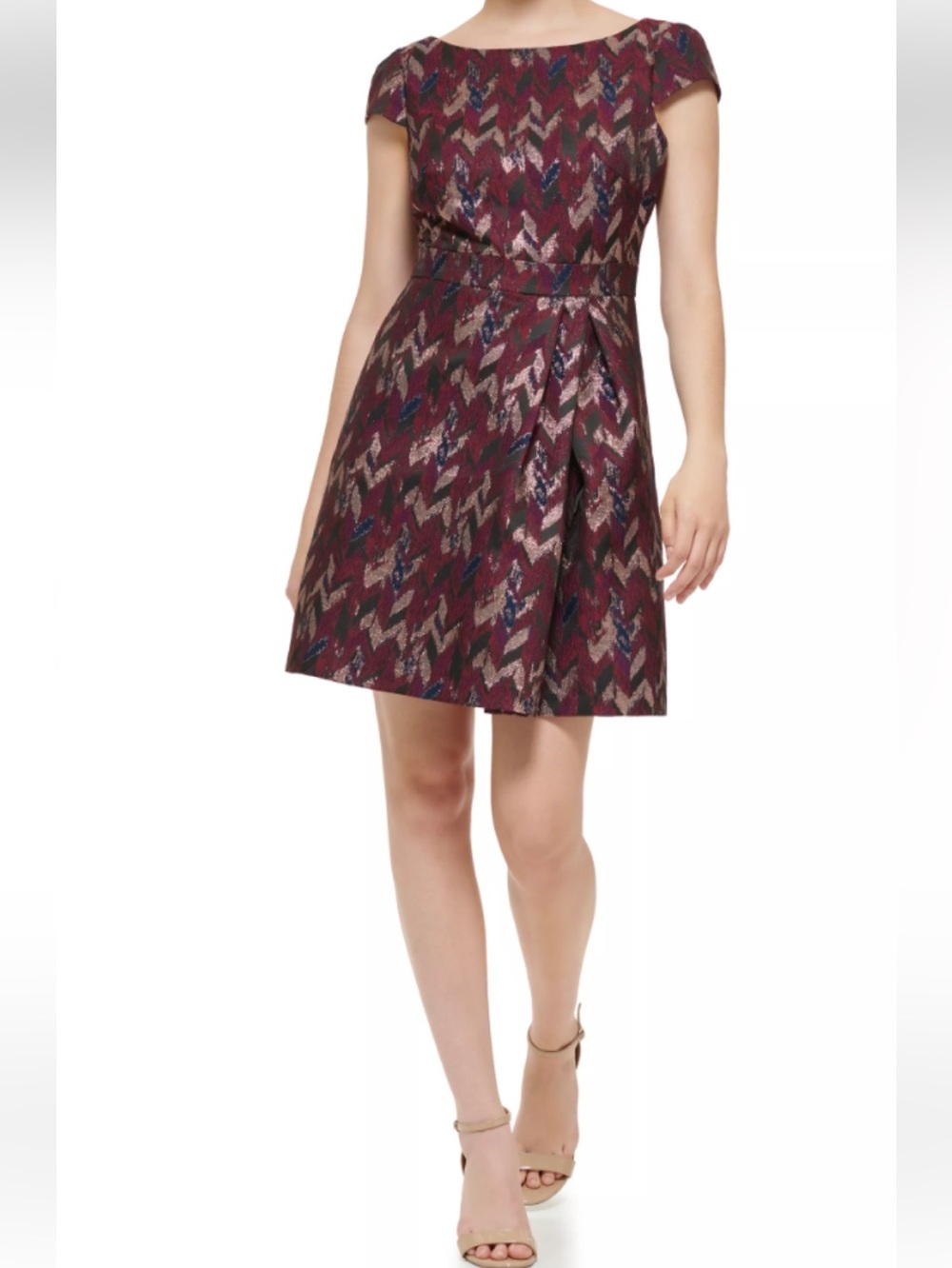 Vince Camuto Burgundy Metallic Zigzag Mini Dress